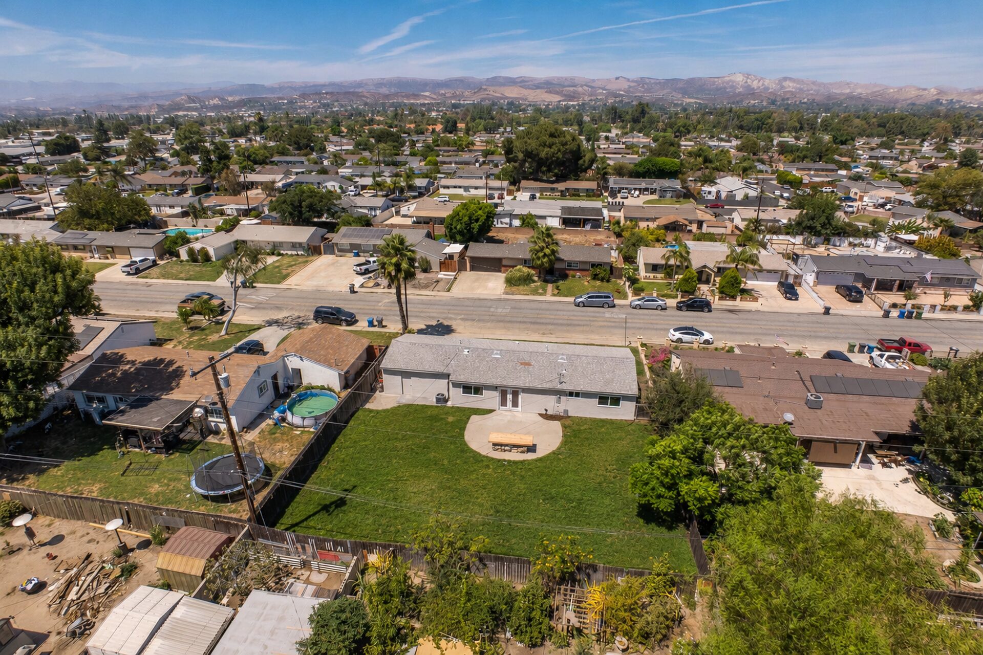 Aerial with hills beyond